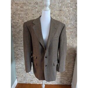 Vintage Wool Tweed Herringbone Lambswool Brown Espresso Blazer Jacket XL ~40R